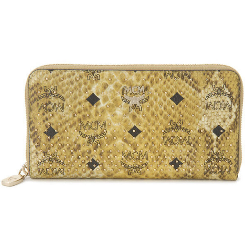 Mcm Yellow Zip Around Long Wallet Python Studs - image 1